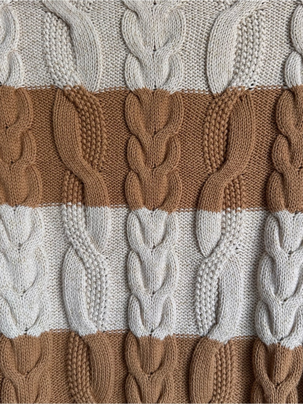 Charter Club Macy’s Fall Cream Tan Preppy Striped Cable Knit Sweater Women's Med - Picture 3 of 6